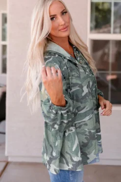 Outlet Dear-Lover Long Sleeve Camo Print Oversize Hoodie Green