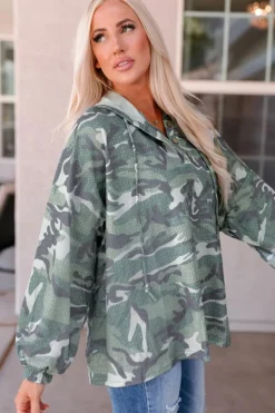 Outlet Dear-Lover Long Sleeve Camo Print Oversize Hoodie Green