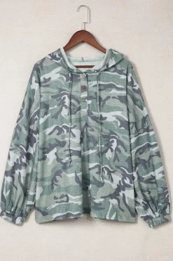 Outlet Dear-Lover Long Sleeve Camo Print Oversize Hoodie Green