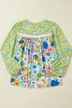 Outlet Dear-Lover Mixed Floral Print Long Sleeve Blouse Green