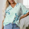 Hot Dear-Lover Mixed Leopard Print V Neck Short Sleeve Blouse Green