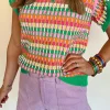 Sale Dear-Lover Multi Flutter Sleeve Knitted Sweater Top Green
