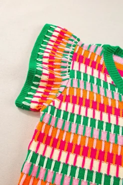 Sale Dear-Lover Multi Flutter Sleeve Knitted Sweater Top Green