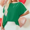 Online Dear-Lover Oversized Color Block Boat Neck Tunic Blouse Green