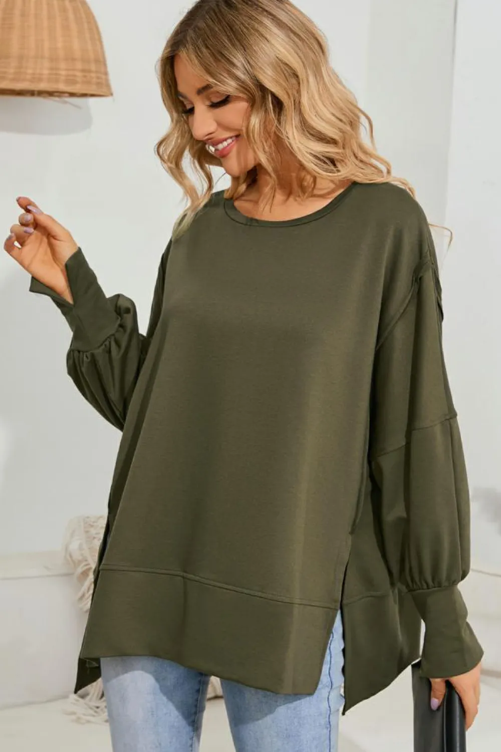 Discount Dear-Lover Patchwork Drop Shoulder Oversized Top Green