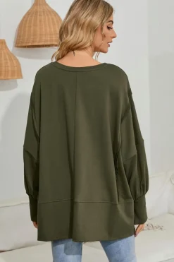 Discount Dear-Lover Patchwork Drop Shoulder Oversized Top Green