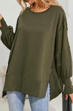 Discount Dear-Lover Patchwork Drop Shoulder Oversized Top Green