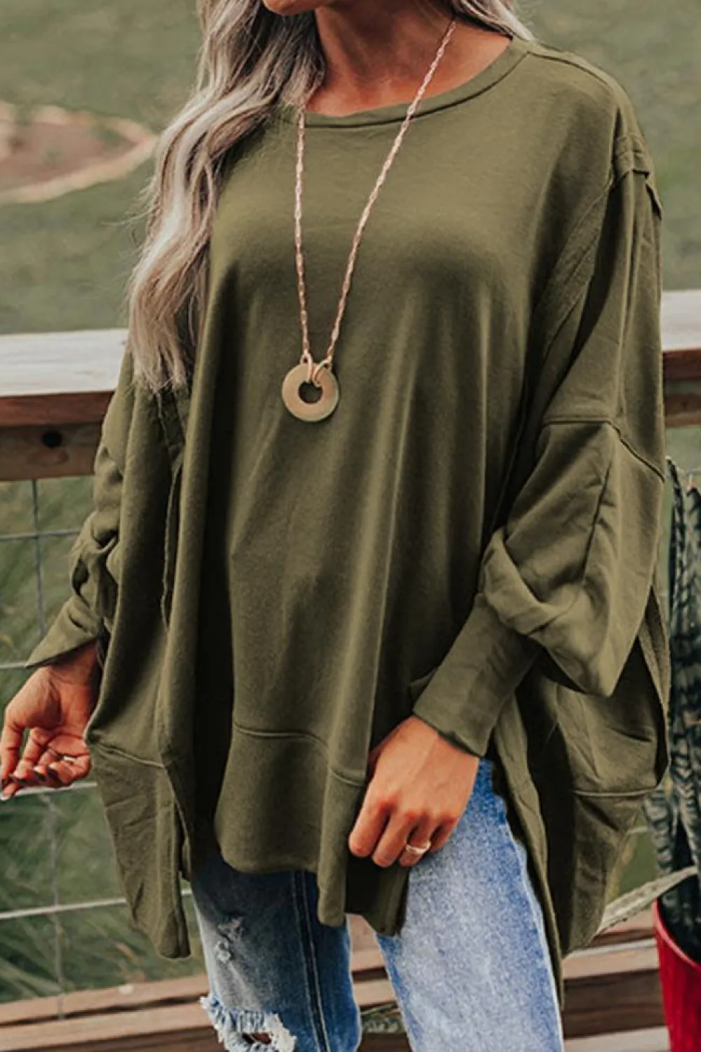 Discount Dear-Lover Patchwork Drop Shoulder Oversized Top Green