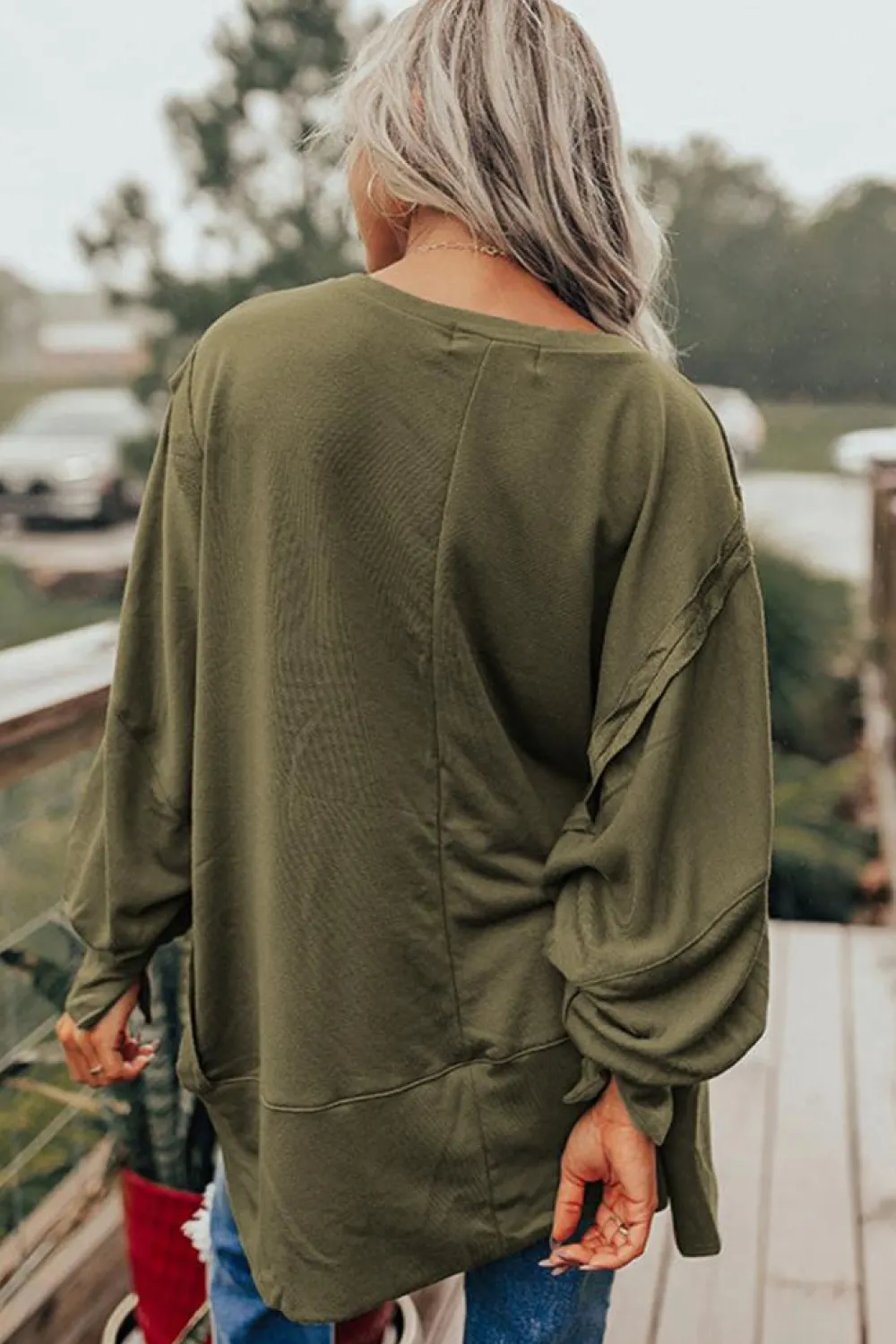 Discount Dear-Lover Patchwork Drop Shoulder Oversized Top Green