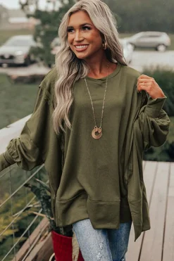 Discount Dear-Lover Patchwork Drop Shoulder Oversized Top Green