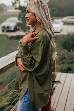 Discount Dear-Lover Patchwork Drop Shoulder Oversized Top Green