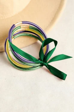 Discount Dear-Lover 5pcs Glitter Jelly Bow Knot Ribbon Bracelet Set Green