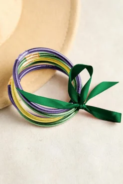 Discount Dear-Lover 5pcs Glitter Jelly Bow Knot Ribbon Bracelet Set Green