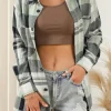 Discount Dear-Lover Plaid Button Up Patch Pocket Shirt Green