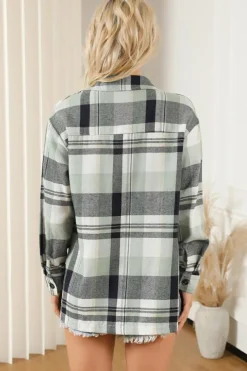 Discount Dear-Lover Plaid Button Up Patch Pocket Shirt Green