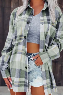 Discount Dear-Lover Plaid Button Up Patch Pocket Shirt Green