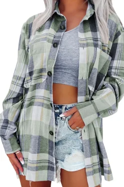 Discount Dear-Lover Plaid Button Up Patch Pocket Shirt Green