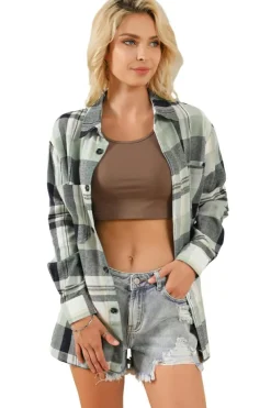 Discount Dear-Lover Plaid Button Up Patch Pocket Shirt Green