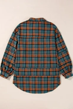 Outlet Dear-Lover Plaid Long Sleeeve Side Split Distressed Hem Shirt Green