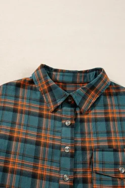 Outlet Dear-Lover Plaid Long Sleeeve Side Split Distressed Hem Shirt Green