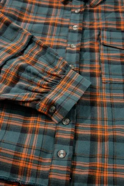 Outlet Dear-Lover Plaid Long Sleeeve Side Split Distressed Hem Shirt Green