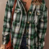 New Dear-Lover Plaid Print Chest Pocket Buttoned Hooded Shacket Green