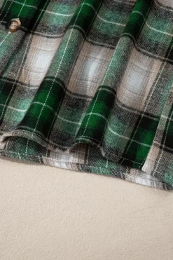 New Dear-Lover Plaid Print Chest Pocket Buttoned Hooded Shacket Green
