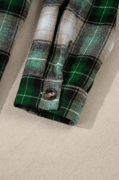 New Dear-Lover Plaid Print Chest Pocket Buttoned Hooded Shacket Green