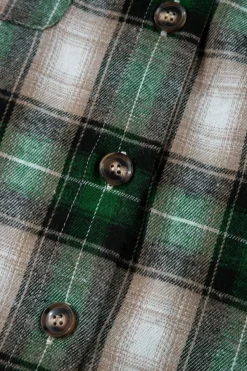 New Dear-Lover Plaid Print Chest Pocket Buttoned Hooded Shacket Green