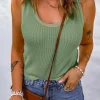 Hot Dear-Lover Plain Waffle Knit U Neck Tank Top Green