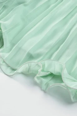 New Dear-Lover Pleated Ruffled Tie Waist Buttons V Neck Romper Green