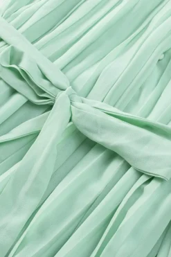 New Dear-Lover Pleated Ruffled Tie Waist Buttons V Neck Romper Green