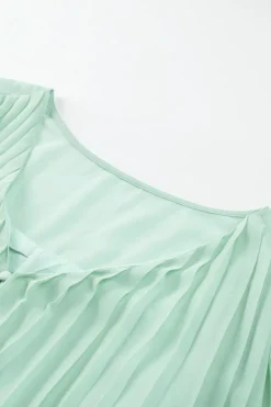New Dear-Lover Pleated Ruffled Tie Waist Buttons V Neck Romper Green