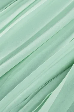 New Dear-Lover Pleated Ruffled Tie Waist Buttons V Neck Romper Green