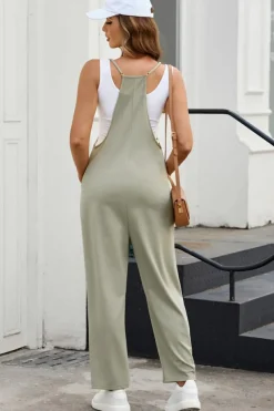 Online Dear-Lover Pocketed Adjustable Spaghetti Strap Straight Leg Jumpsuit Green