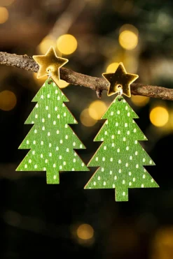 Online Dear-Lover Polka Dot Print Christmas Dangle Earrings Green