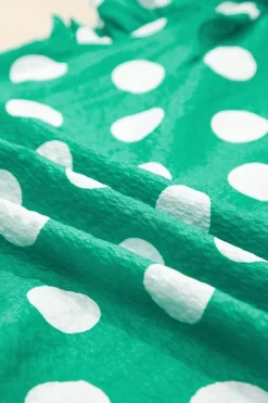 Fashion Dear-Lover Polka Dot Print Ruffled Sleeve V Neck Blouse Green