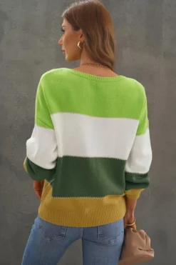 Hot Dear-Lover Pullover Colorblock Winter Sweater Green