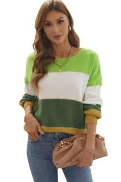 Hot Dear-Lover Pullover Colorblock Winter Sweater Green