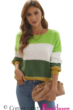 Hot Dear-Lover Pullover Colorblock Winter Sweater Green