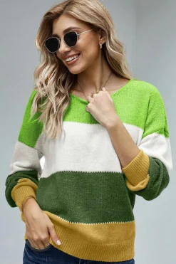 Hot Dear-Lover Pullover Colorblock Winter Sweater Green