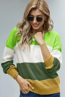 Hot Dear-Lover Pullover Colorblock Winter Sweater Green