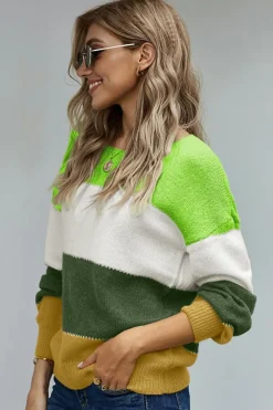 Hot Dear-Lover Pullover Colorblock Winter Sweater Green