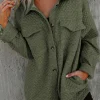 Best Dear-Lover Retro Quilted Flap Pocket Button Shacket Green