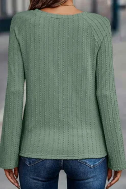 New Dear-Lover Ribbed Round Neck Knit Long Sleeve Top Green