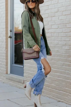 Fashion Dear-Lover Ripped Denim Jacket Green