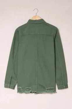 Fashion Dear-Lover Ripped Denim Jacket Green