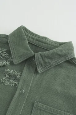 Fashion Dear-Lover Ripped Denim Jacket Green