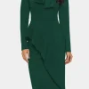 Clearance Dear-Lover Royal Blue Asymmetric Peplum Style Pussy Bow Dress Green