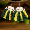 Clearance Dear-Lover Rugby Football Color Block Braided Tasseled Drop Earrings Green